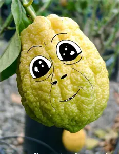 cobson, citrus medica, distorted, food, fruit, leaf, looking at you, nose, real life, smile