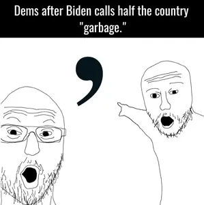 two pointing soyjaks, 2soyjaks, apostrophe, garbage, joe biden