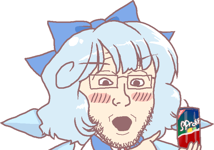 cirno, platejak, gyatejaks, anime, blue hair, blush, bowtie, can, clothes, glasses