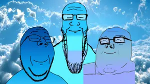 gapejak, markiplier soyjak, tony soprano soyjak, wholesome soyjak, soyjak trio, beard, calm, closed eyes, closed mouth, glasses