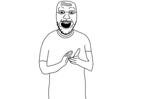 unknown, bald, clapping, looking at you, nose, open mouth, teeth, transparent background, white shirt