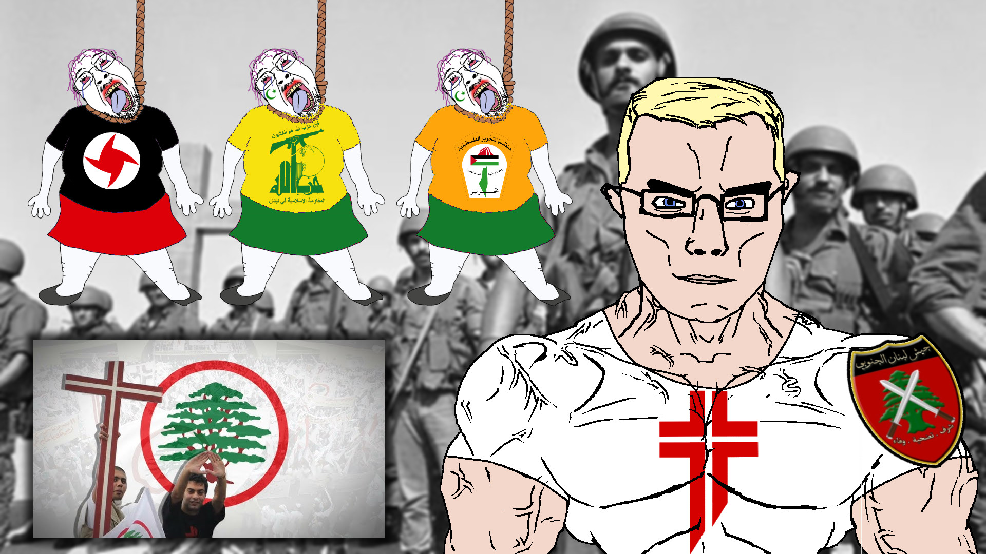 bernd, chudjak, chudjak front, muscular chud, aryan, 4soyjaks, a10 eyes, arabic text, arm, army