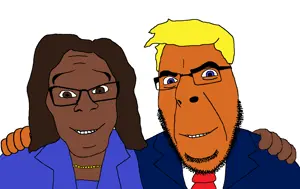 donald trump, cobson, feraljak, no more brother wars, 2soyjaks, blonde hair, blue eyes, brown eyes, brown hair, brown skin