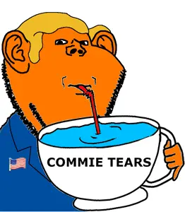 donald trump, impish soyak ears, blonde hair, commie pedo troon, communism, hair, orange skin, sip, straw, united states
