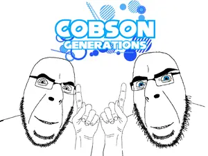 cobson, modern cobson, 2soyjaks, arm, big eyebrows, blue eyes, cobson generations, eyebrows, finger, gem
