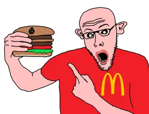 koolson, amerimutt, black sclera, ear, glasses, hamburger, looking at you, mcdonalds, mutt, open mouth
