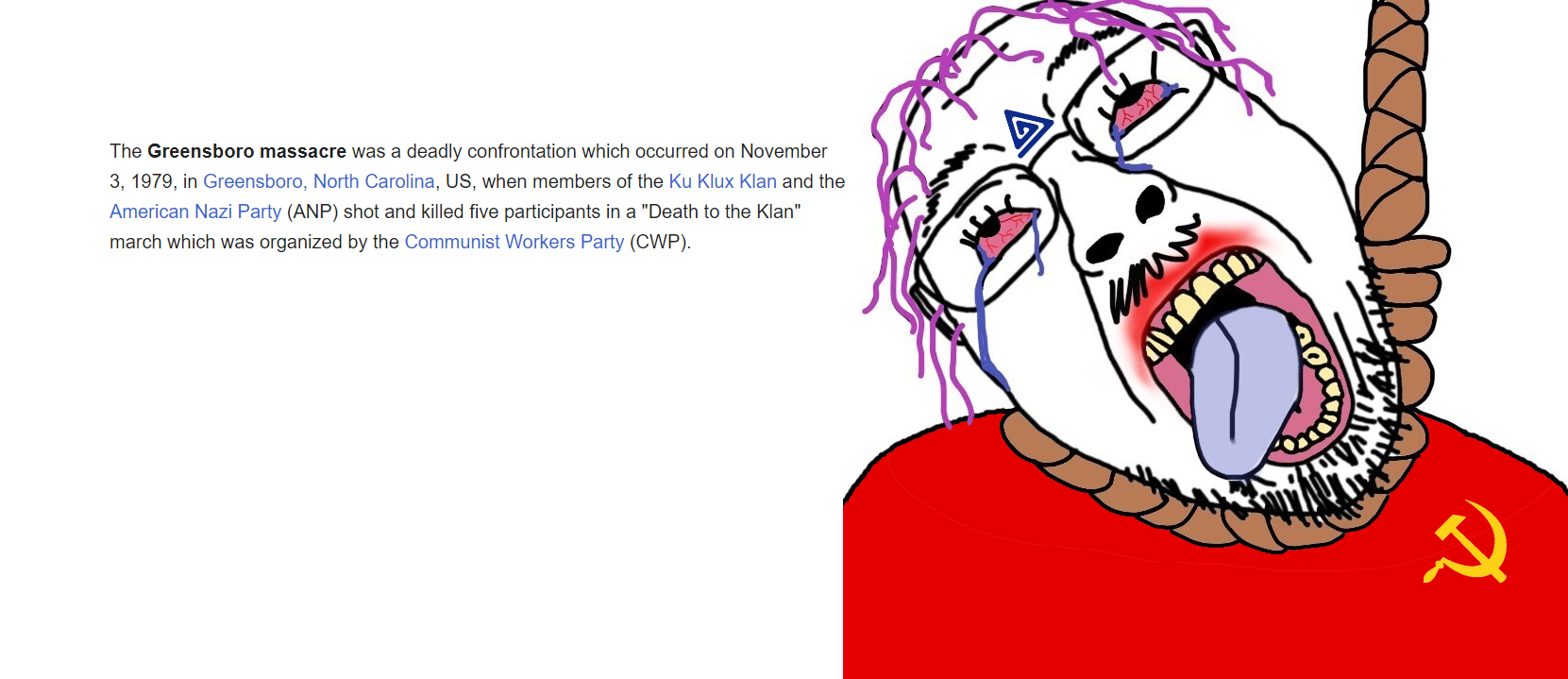 bernd, hanging troonjak, troonjak, 1979, ack, bloodshot eyes, boylover symbol, clothes, commie pedo troon, communism