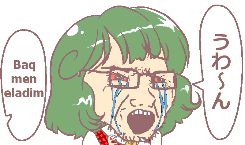 yuuka kazami, soyak, gyatejaks, anime, bloodshot eyes, blush, clothes, crimean tatar text, crying, glasses