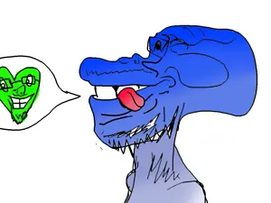 tronics soyjak, unknown, 2soyjaks, blue skin, calm, glasses, green skin, heart, monkey, smile