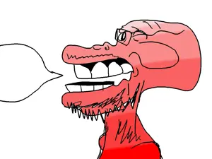 tronics soyjak, glasses, monkey, red skin, soyjak, speech bubble, speech bubble empty, stubble