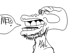 tronics soyjak, 1soyjak, glasses, meds, monkey, monochrome, soyjak, speech bubble, stubble, text