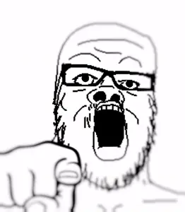 a24 slowburn soyjak, animated, bald, balding, blur, glasses, looking at you, open mouth, pointing, pointing at viewer