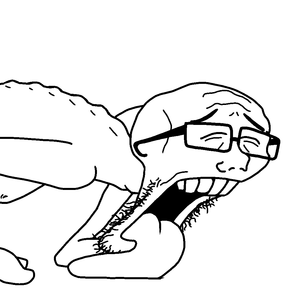 squidward tentacles, floorlicker, bald, closed eyes, floor, glasses, lick, licking, open mouth, skinny
