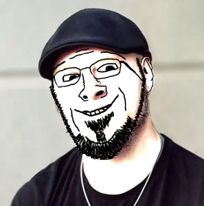 gapejak, wholesome soyjak, beret, clothes, ear, glasses, hat, merge, real life, smile