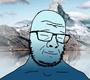 emmajak, background, bald, calm, closed eyes, closed mouth, glasses, happy, mountain, nature