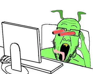markiplier soyjak, ppp, ppplier, alien, antenna, computer, computer mouse, green skin, hands, hands up