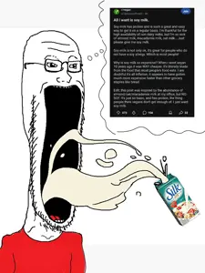 soyak, soyak soymilk, drink, open mouth, reddit, soy, soyboy, soyjak, soylent, text