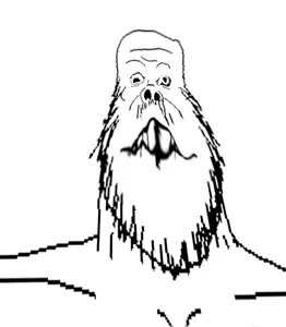 a24 slowburn soyjak, biting lip, deformed, distorted, frown, stubble
