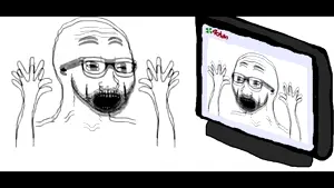 excited soyjak, 2soyjaks, 4chan, animated, anti soyjak, arm, glasses, hands, hands up, open mouth