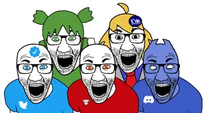el perro rabioso, 4chan, 5soyjaks, anime, blonde hair, blue eyes, blue skin, clothes, discord, glasses