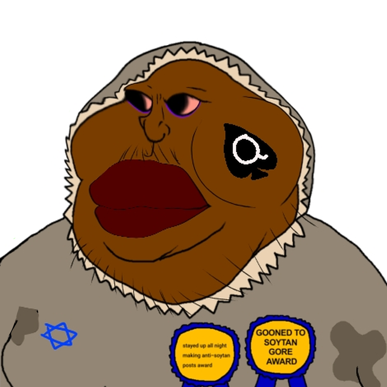 meximutt, angry, anti anti soytan, anti soytan, award, bloodshot eyes, brown skin, closed mouth, clothes, distorted