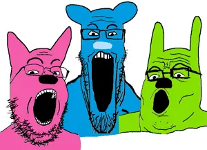 gapejak, markiplier soyjak, tony soprano soyjak, soyjak trio, 3soyjaks, animal ears, blue skin, glasses, green skin, hoops and yoyo