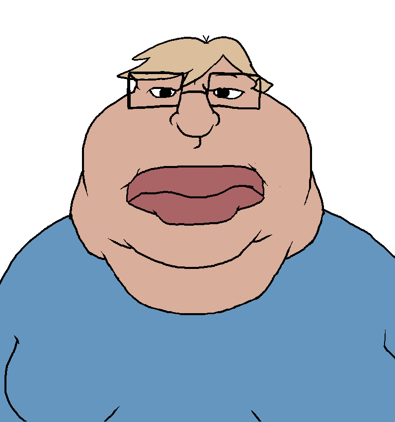 meximutt, amerimutt, blonde hair, blue shirt, chin, closed mouth, clothes, double chin, fat, front view