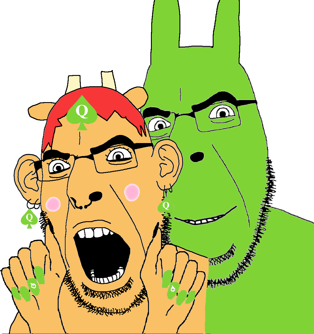cobson, slutson, spadeson, spadeson, blush, ear, facial mark, forehead mark, glasses, green skin