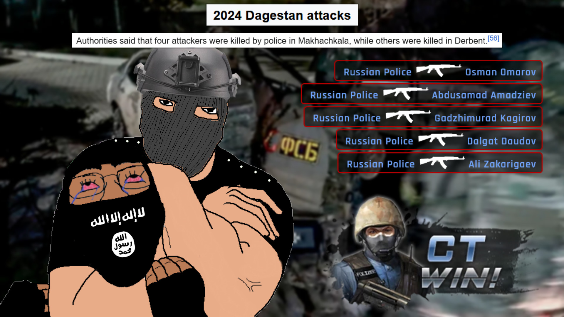 bernd, chudjak, chudjak front, the weak should fear the strong, 2024, 2024 dagestan attacks, 2soyjaks, arabic text, arm, balaclava