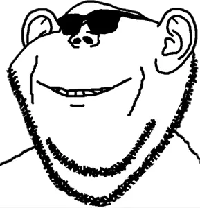 impish soyak ears, 1soyjak, ear, glasses, monochrome, smile, soyjak, stubble, sunglasses, transparent background