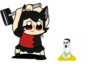 alunya, chudjak, baby, bash the fascist, bloodshot eyes, crying, hammer, manga, pee, pissbaby