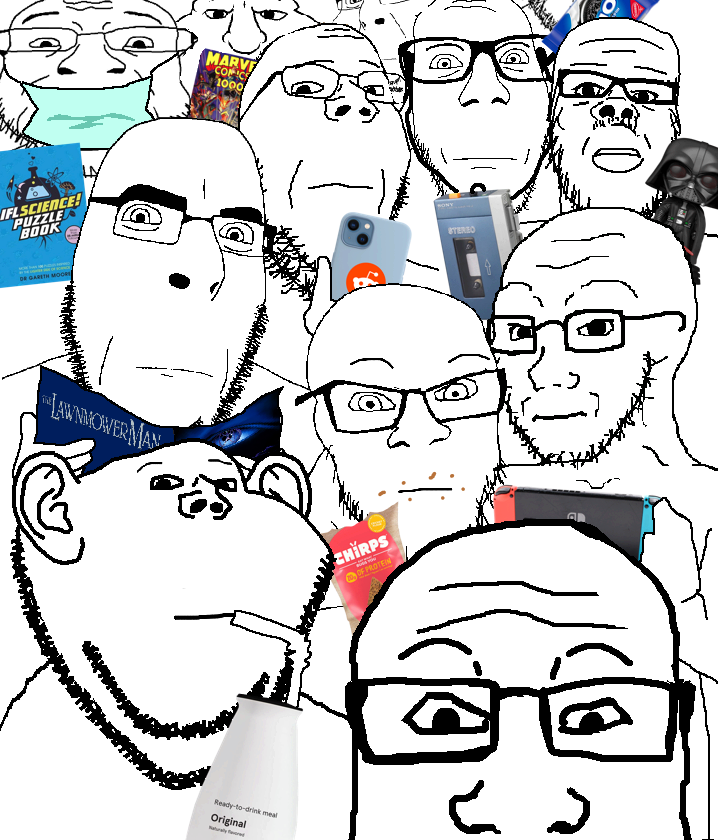darth vader, a24 slowburn soyjak, cobson, coinjak, feraljak, gapejak, impish soyak ears, markiplier soyjak, meximutt, nojak