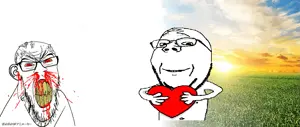 dersoylentdrinker, feraljak, gapejak, feralrage, wholesome soyjak, angry, animated, blood, glasses, grass
