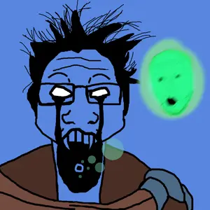 markiplier soyjak, two pointing soyjaks, 2soyjaks, blood omen, blue background, blue skin, clothes, crying, glasses, glowing