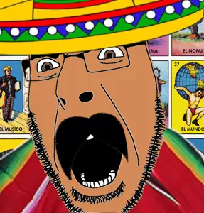 cobson, brown eyes, brown skin, clothes, drawn background, glasses, hat, hispanic, mexico, mustache
