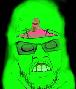 feraljak, glowing, brain, eating, glowing, glowing glasses