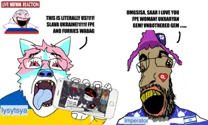 bernd, impish soyak ears, parrotjak, impish amerimutt, trannyfur, ack, amerimuit, anthro, bloodshot eyes, furry