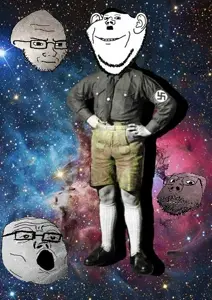 gapejak, impish soyak ears, soyak, tony soprano soyjak, animated, gem, glasses, hitler mustache, major tom, mustache