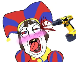 pomni, alicia, ack, afraid, concerned, drill, hanging, lipstick, makeup, open mouth