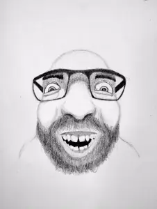 entiral, israeli soyjak, drawfag, drawing, glasses, open mouth, pencil drawing, soyjak, teeth