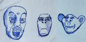 entiral, feraljak, impish soyak ears, markiplier soyjak, neutralplier, closed mouth, drawfag, drawing, glasses, neutral