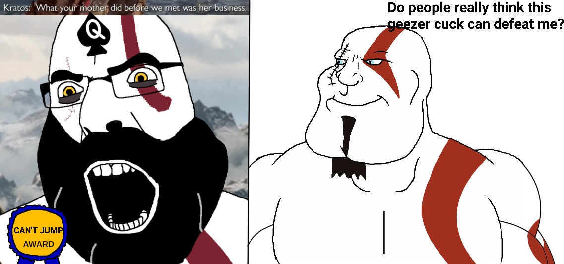 kratos, cobson, meximutt, mexiaryan, 2soyjaks, beard, closed mouth, cuck, longhouse, niggerbabble