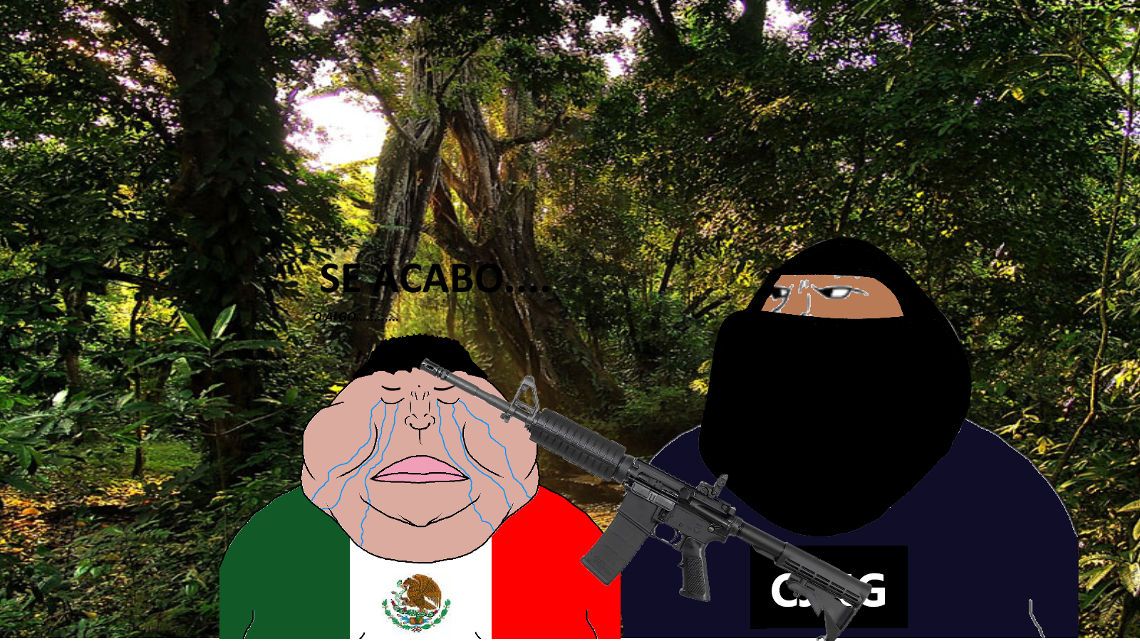 meximutt, its over, ar-15, assault rifle, at gunpoint, balaclava, brown skin, cartel, chin, closed eyes