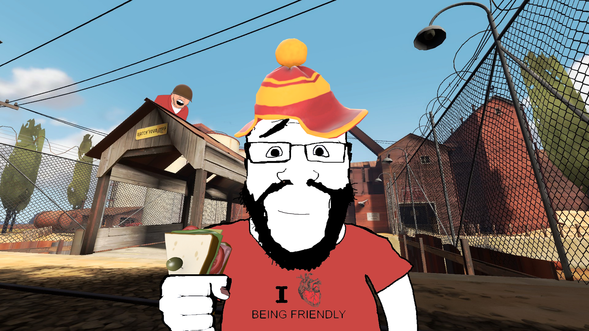 heavy (team fortress 2), soldier (team fortress 2), feraljak, markiplier soyjak, science lover, 2fort, 2soyjaks, beard, clothes, covered eyes