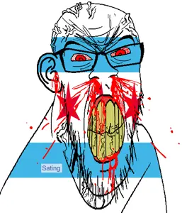 feraljak, feralrage, angry, blood, bloodshot eyes, chicago, clenched teeth, cracked teeth, ear, flag