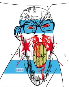 feraljak, feralrage, angry, blood, bloodshot eyes, chicago, clenched teeth, cracked teeth, ear, flag