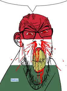 feraljak, feralrage, angry, blood, bloodshot eyes, clenched teeth, cracked teeth, ear, flag, glasses