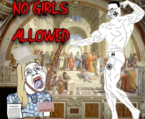 chudjak, chudjak front, muscular chud, ack, chud, classical art, cooties, female, gem, hanging