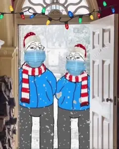 gapejak, 2soyjaks, animated, arm, christmas, clothes, dr. fauci, full body, glasses, hands