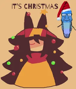 miss circle, markiplier soyjak, blue skin, calm, christmas, closed eyes, closed mouth, glasses, santa, santa hat